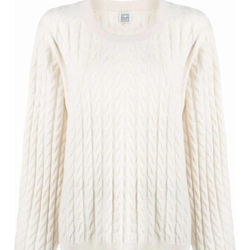 Toteme Cream Crew Neck Cable Knit Sweater